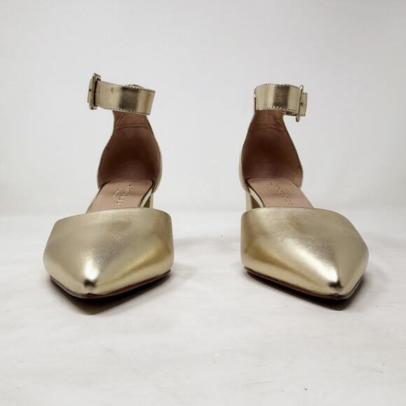 [Kurt Geiger] Gold Metallic Pointed Toe Block Heel Ankle Strap Heels 38.5 US 8 - Picture 6 of 10
